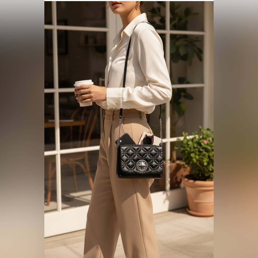 Kate Spade Black Quilted Leather Crossbody Bag - Picture 1 of 13